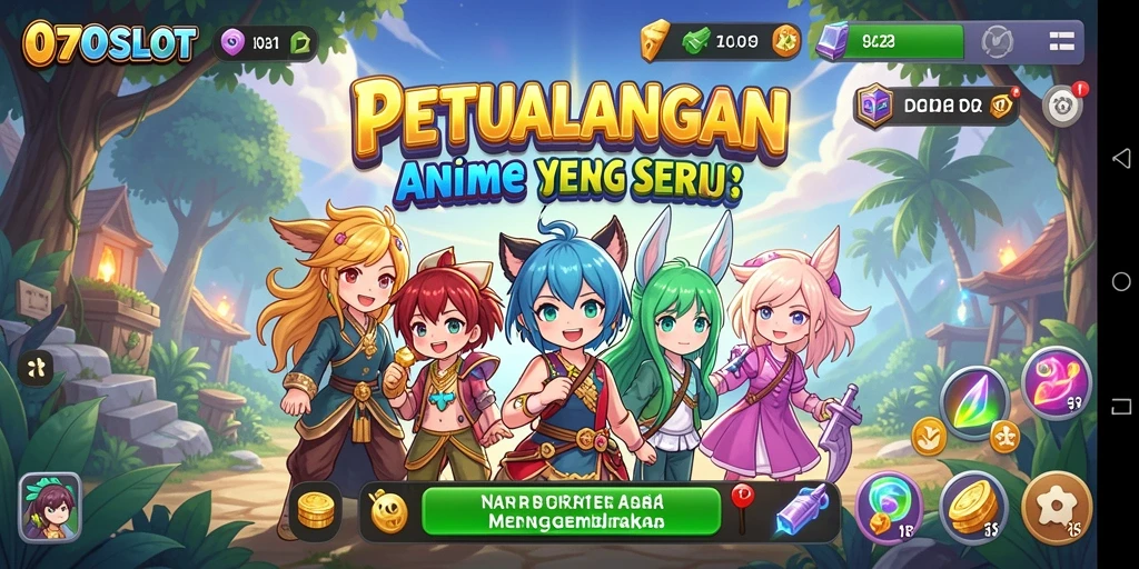 Tampilan grafis 070SLOT yang memukau dengan karakter anime yang ceria.