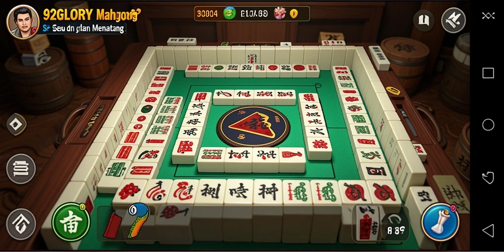Screenshot gameplay 92GLORY dengan desain Mahjong yang menarik.