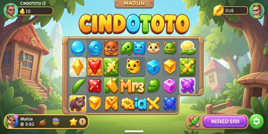 Visual gameplay CINDOTOTO dengan elemen warna-warni yang menarik.