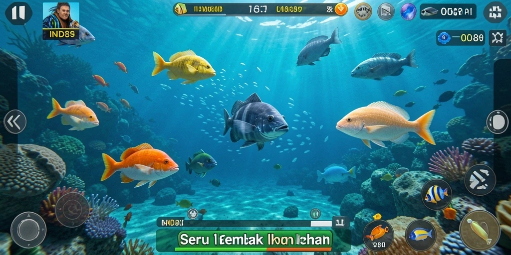 Screenshot menunjukkan aksi seru dalam permainan Tembak Ikan.